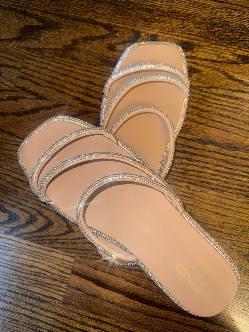 Mix No. 6 Nude Crystal-Trim Slide Sandals